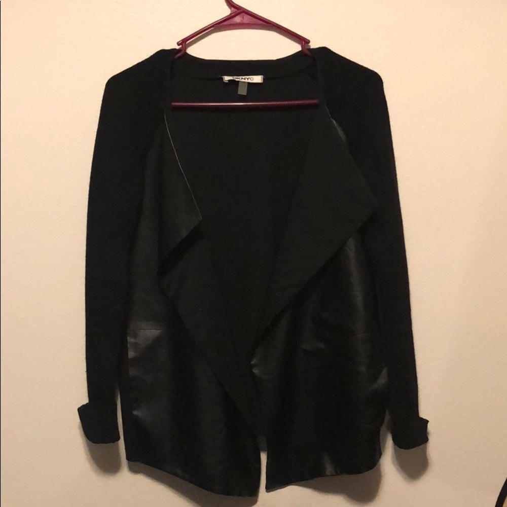 Mixed media/patent leather sweater